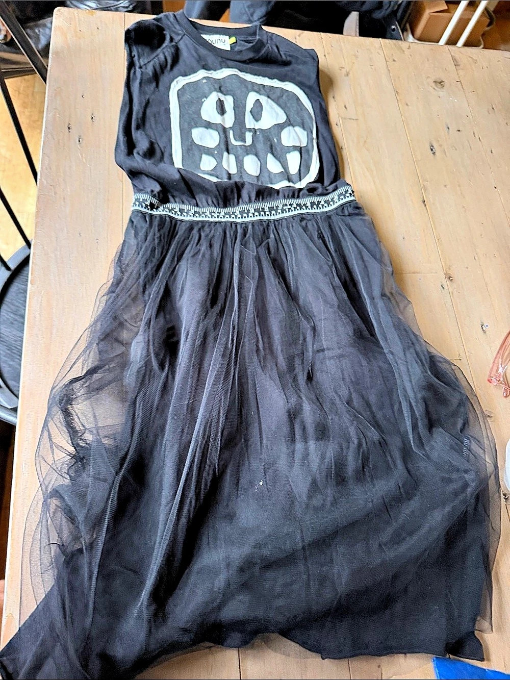 Nununu Girls Black Abstract Tulle Dress Size 6-7